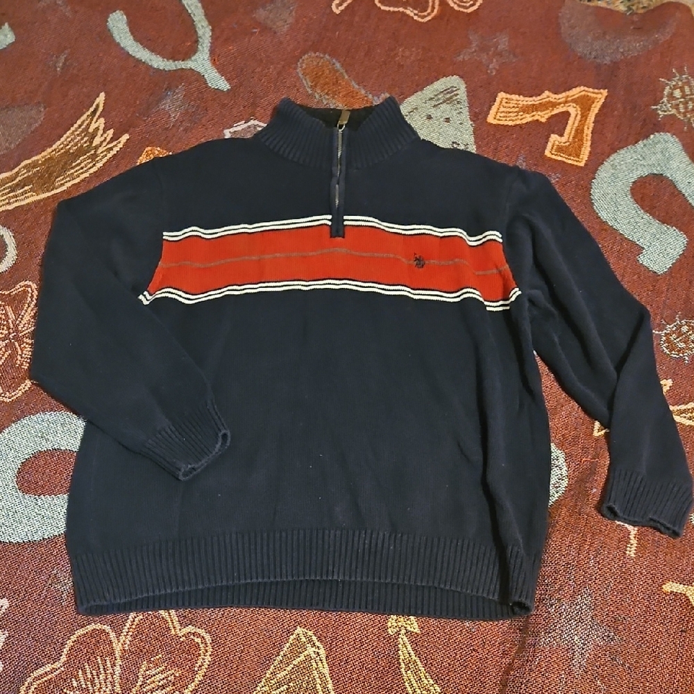 U.S. Polo Assn. Navy and Red Zip-Up Sweater